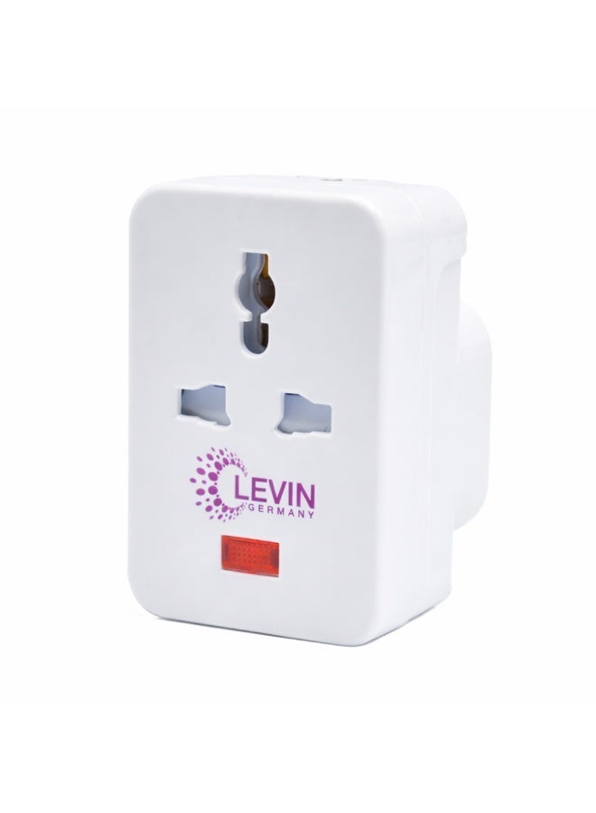 Levin Germany محول عالمي ثلاثي الاتجاهات | سعة 3250 واط | 13 أمبير مع fuse | مؤشر طاقة نيون | غطاء أمان | بناء بلاستيكي قوي | ضمان لمدة عامين - Image 1